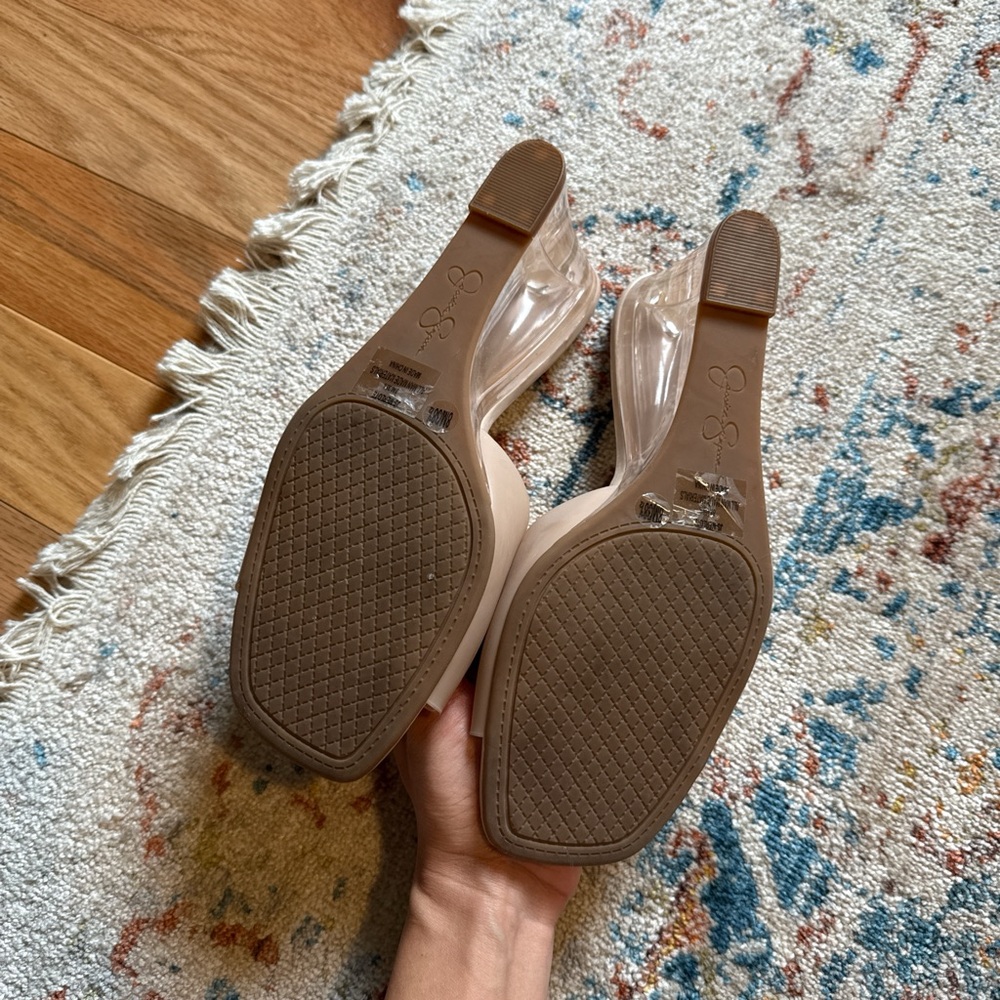Jessica Simpson Nude Tan Clear Wedge Mules - Picture 3 of 3